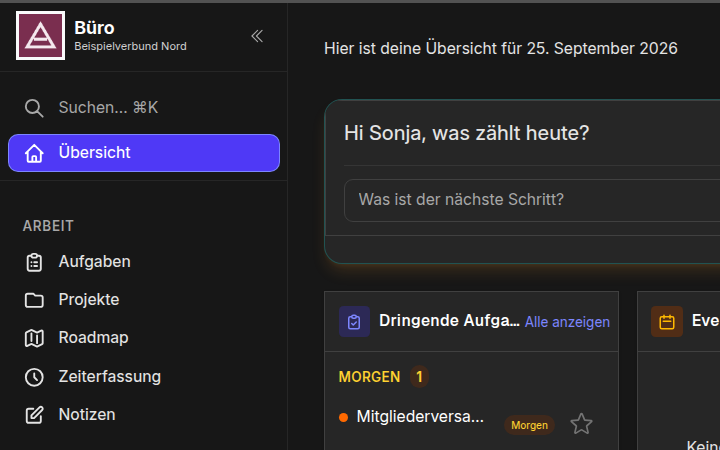 Example of an own instance with its own logo, name and modules, invented data