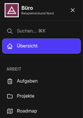 Example of an own instance with its own logo, name and modules, invented data