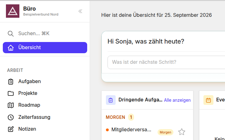 Example of an own instance with its own logo, name and modules, invented data