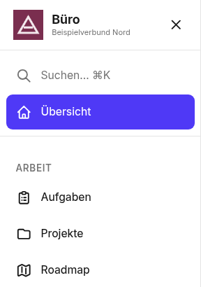 Example of an own instance with its own logo, name and modules, invented data