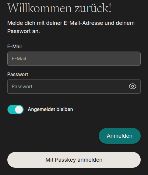 Signing in to ADze with the “Sign in with a passkey” button below email and password
