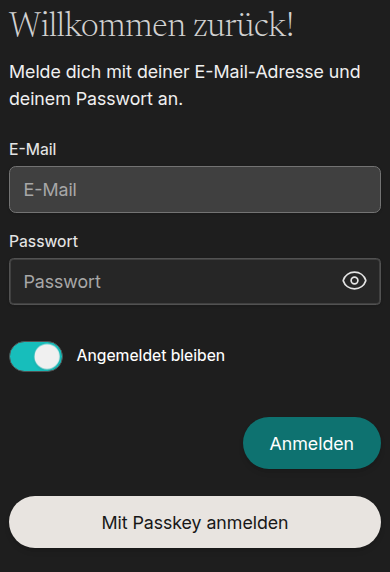 Signing in to ADze with the “Sign in with a passkey” button below email and password