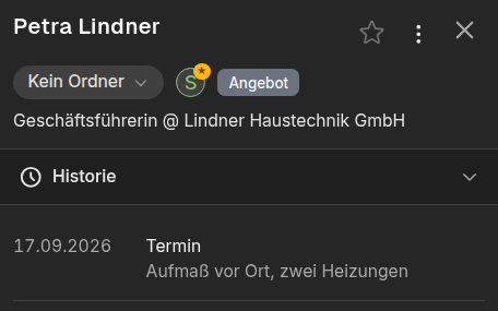 A customer's contact with the stage Offer and the latest meeting in the history
