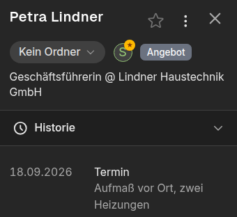 A customer's contact with the stage Offer and the latest meeting in the history