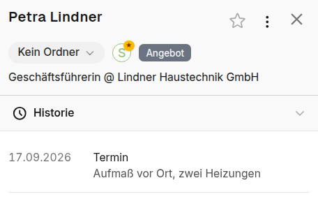 A customer's contact with the stage Offer and the latest meeting in the history